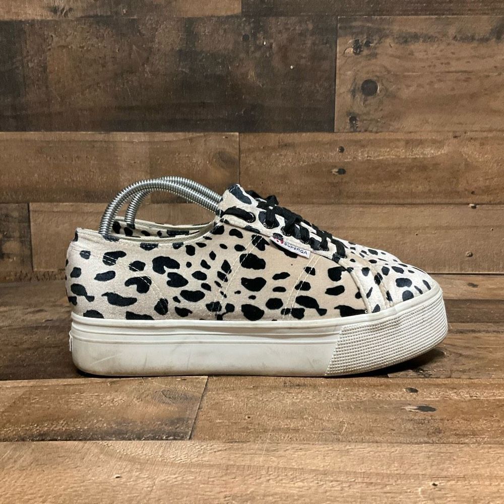Superga Women’s Size 9.5 Platform Sneakers Black White Velvet Dalmatian Print